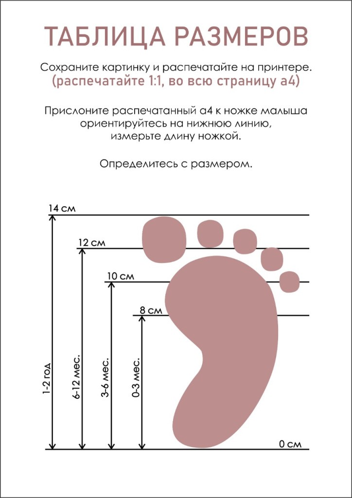 Размер ноги ребенка в сантиметрах